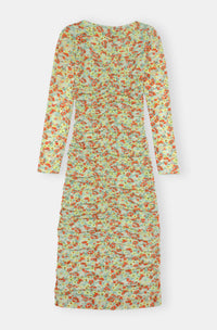 Robe midi imprimée froncée en maille - Meadow Celadon Green