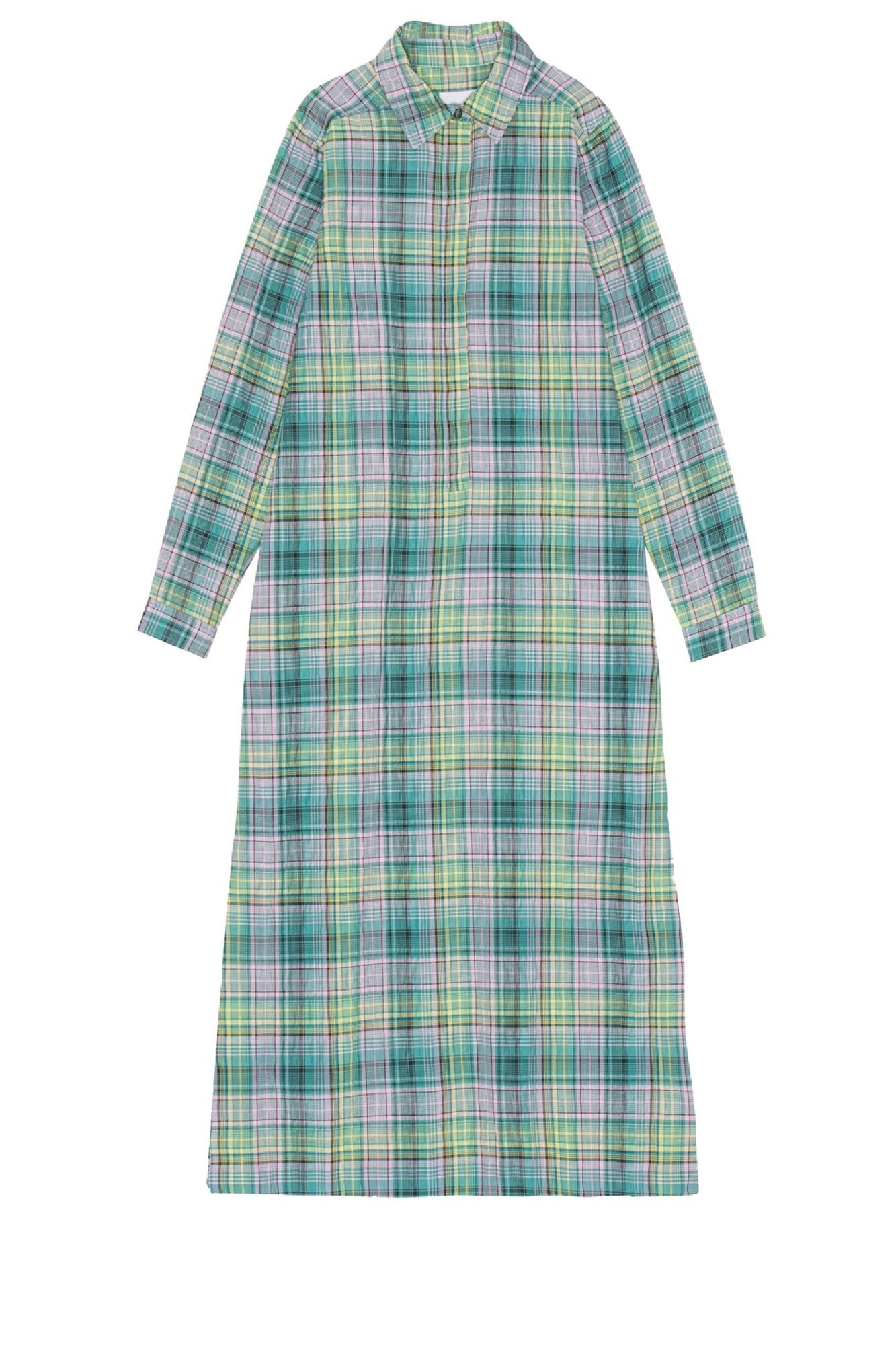 Robe chemise à carreaux en crêpe - Lagoon