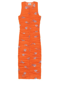 Robe midi froncée en mesh imprimé - Orangeade