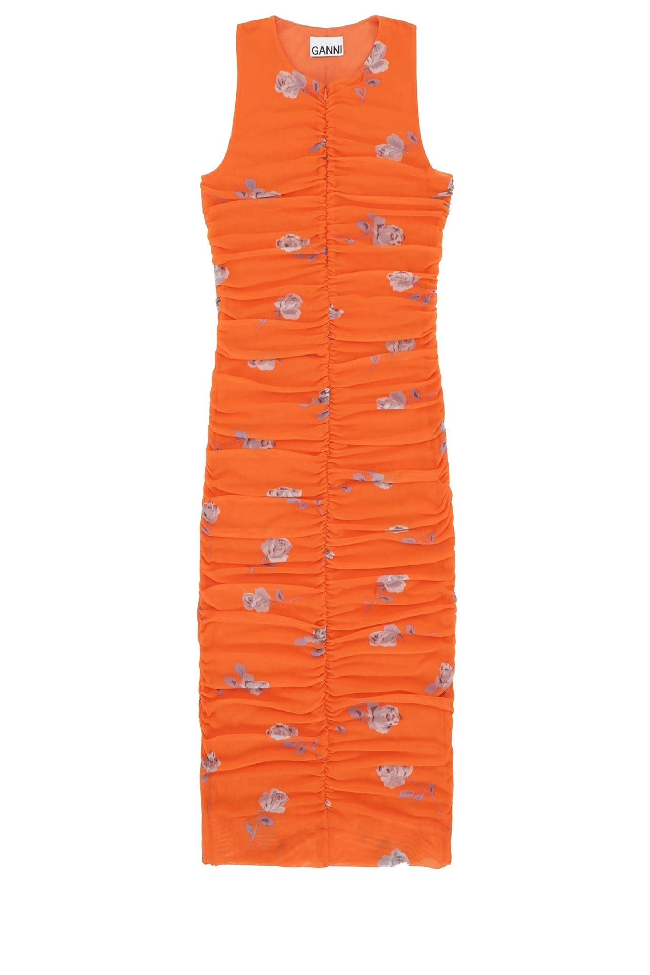 Robe midi froncée en mesh imprimé - Orangeade