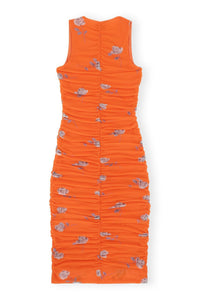 Robe midi froncée en mesh imprimé - Orangeade