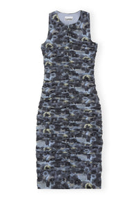 Robe midi froncée en mesh imprimé - Brunnera Blue