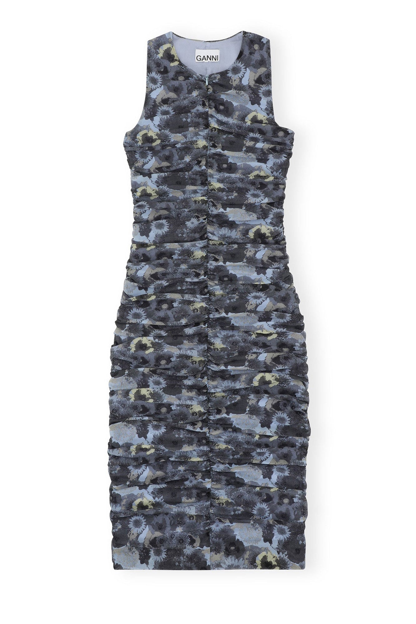 Robe midi froncée en mesh imprimé - Brunnera Blue