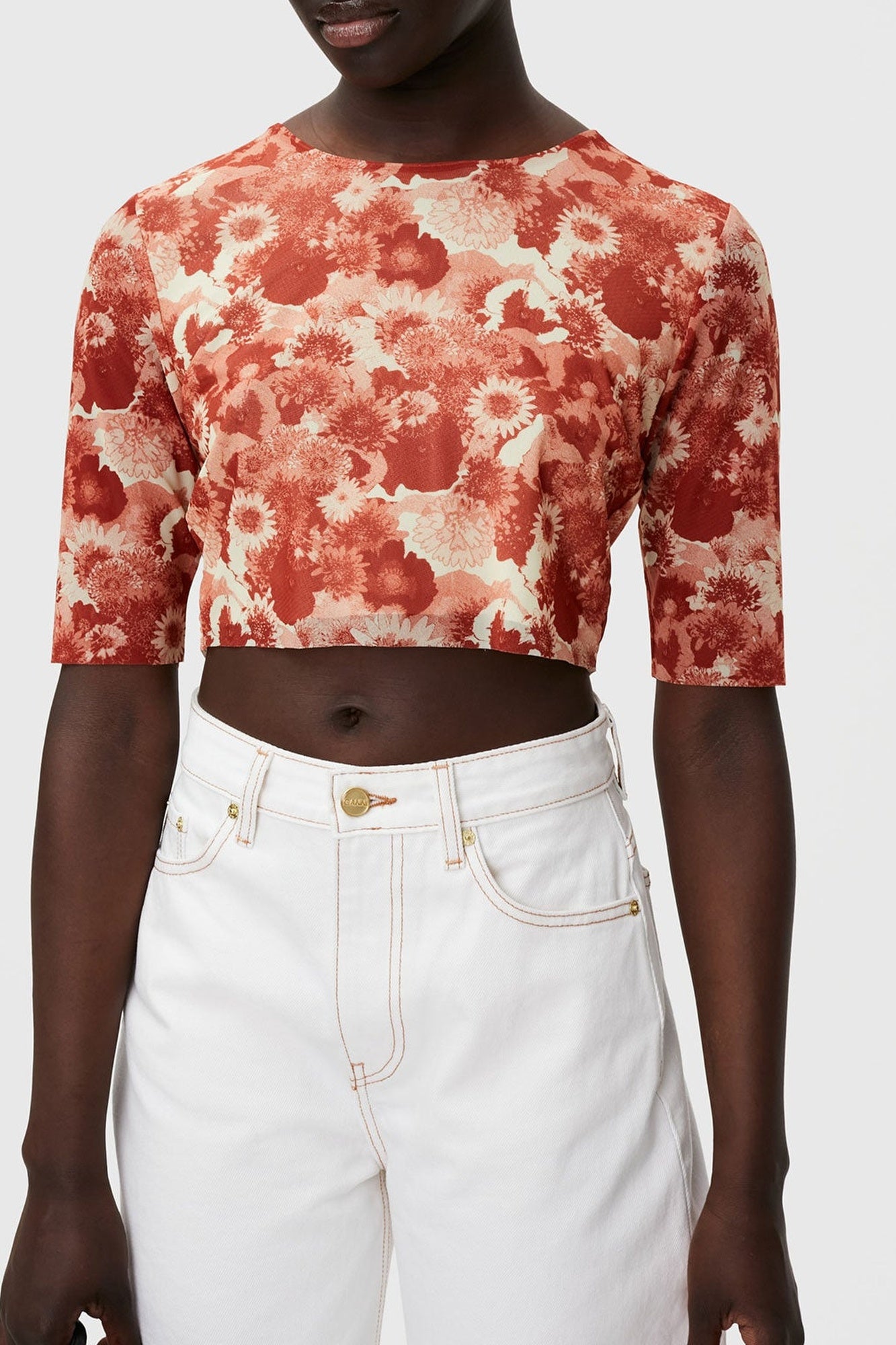 T-shirt court en mesh imprimé - Marsala