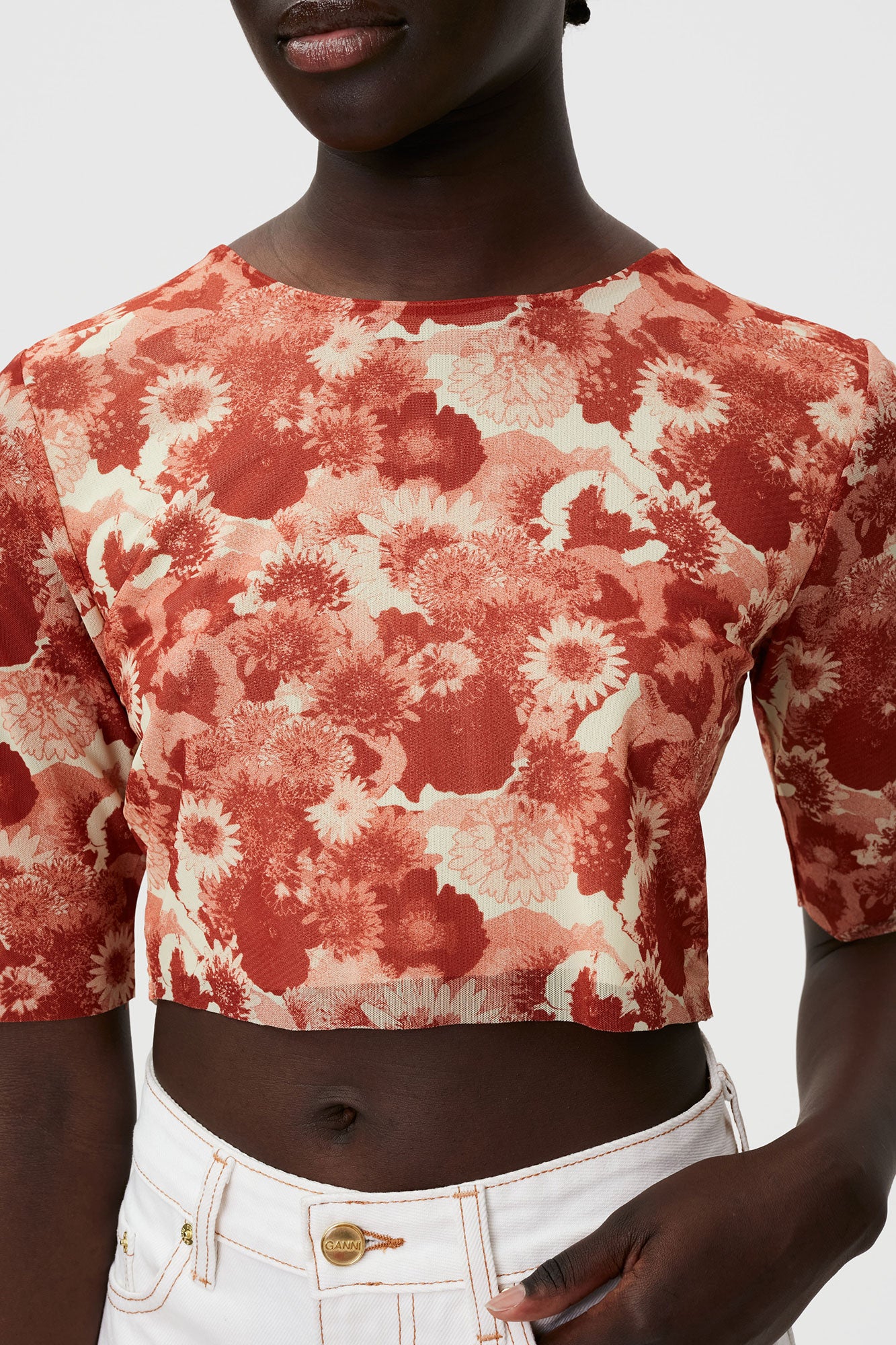 T-shirt court en mesh imprimé - Marsala