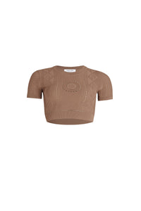 Top court en maille pointelle - Beige