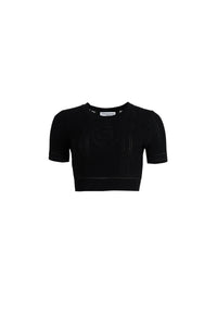 Top court en maille pointelle - Black