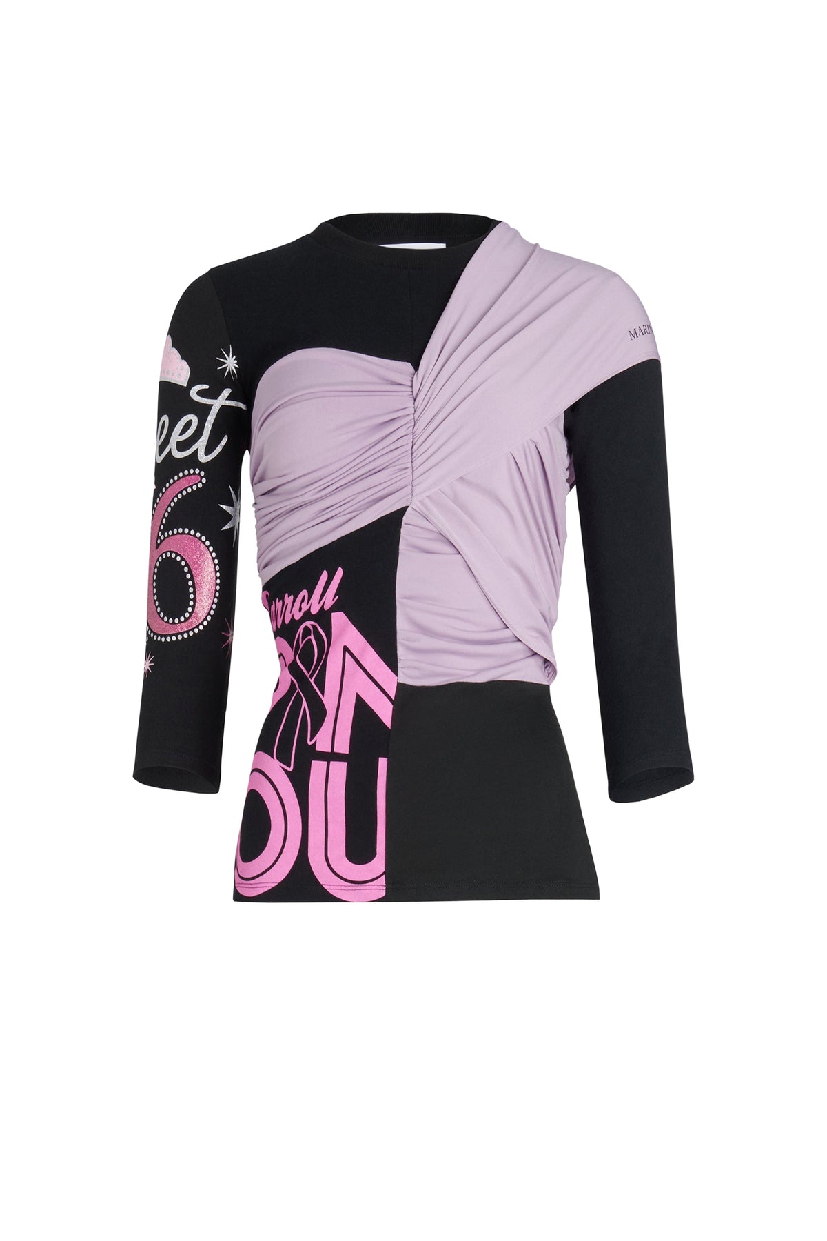 T-shirt asymétrique à manches 3/4 Upcyclé - Black