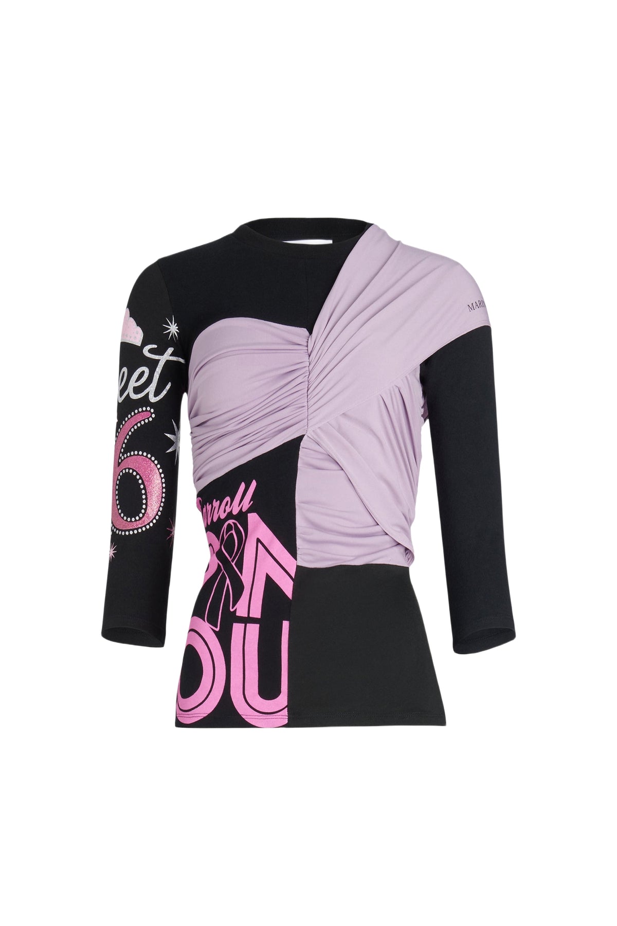 T-shirt asymétrique à manches 3/4 Upcyclé - Black