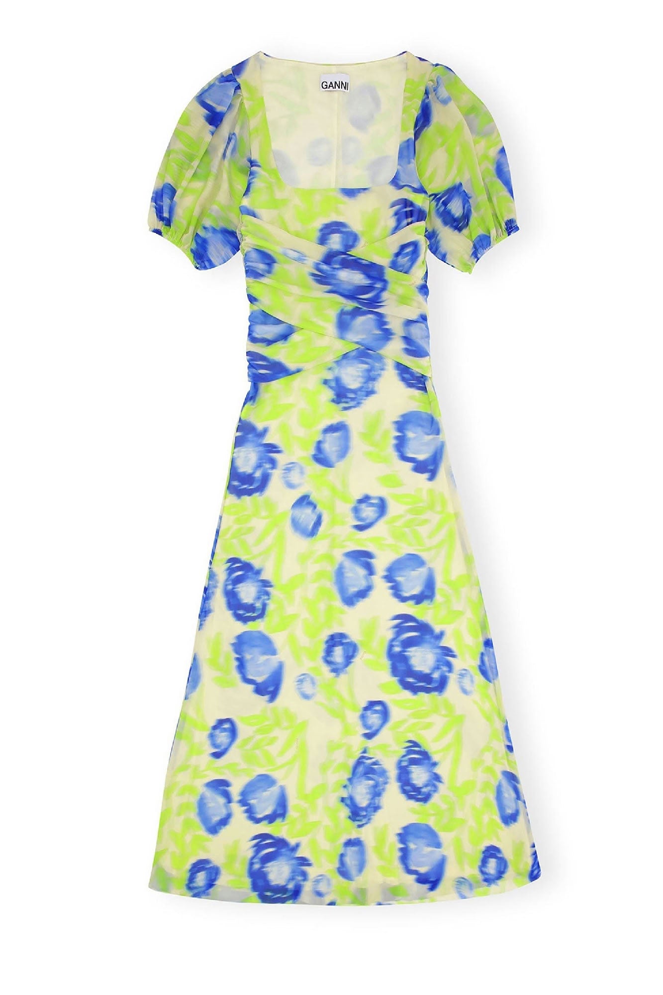 Robe midi à manches bouffantes en maille imprimé - Strong Blue