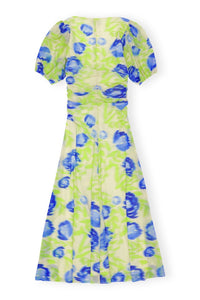 Robe midi à manches bouffantes en maille imprimé - Strong Blue