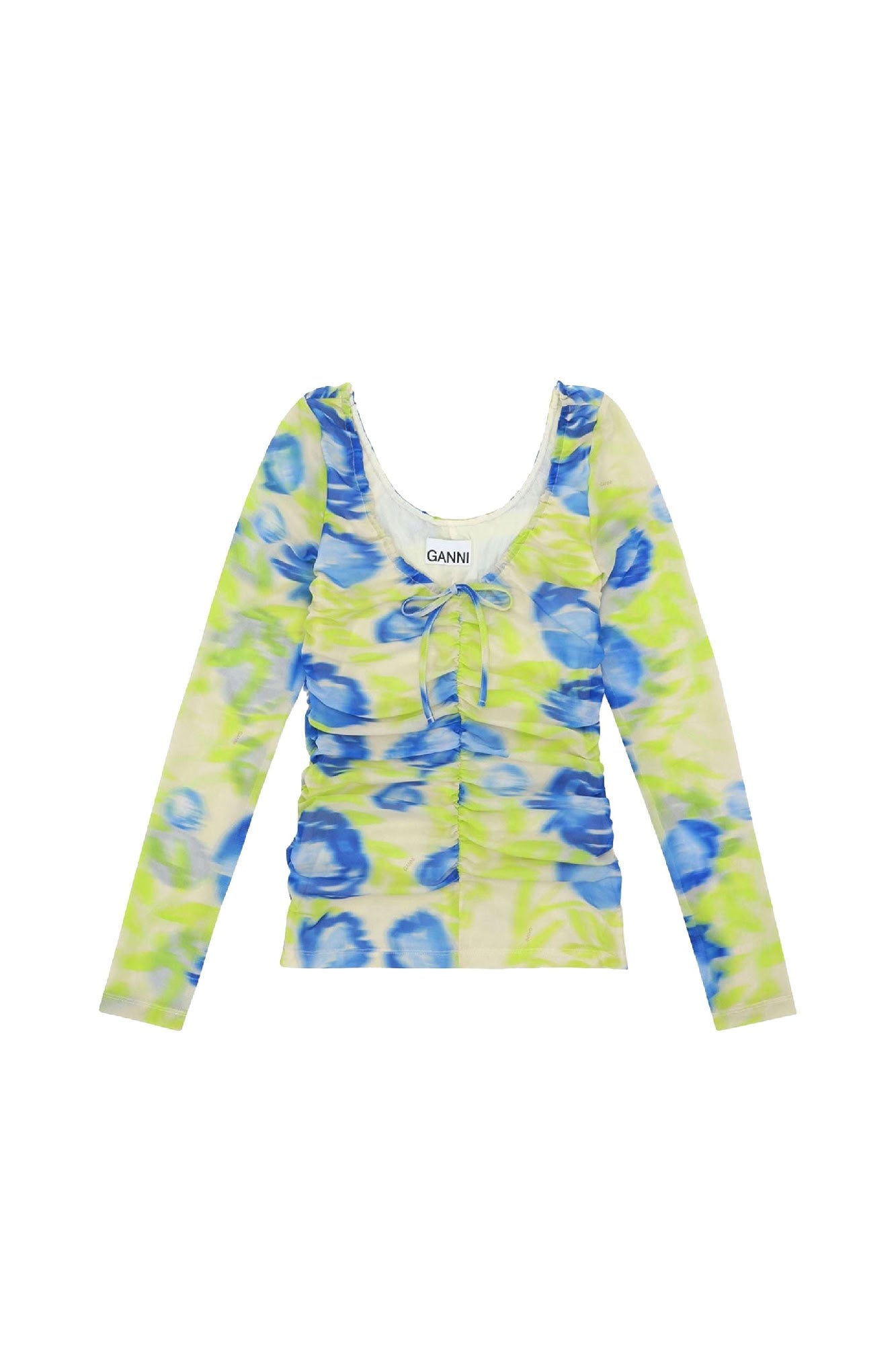 Blouse froncée et décollectée en maille imprimé - Strong Blue