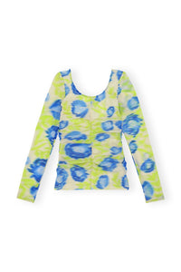 Blouse froncée et décollectée en maille imprimé - Strong Blue