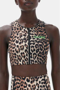 Débardeur court zippé à dos nageur Active - Leopard