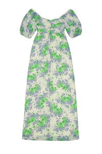 Robe longue à manches bouffantes en maille imprimé - Egret