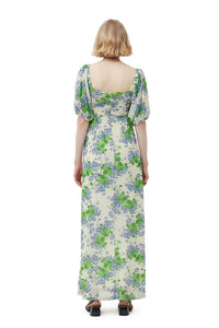 Robe longue à manches bouffantes en maille imprimé - Egret