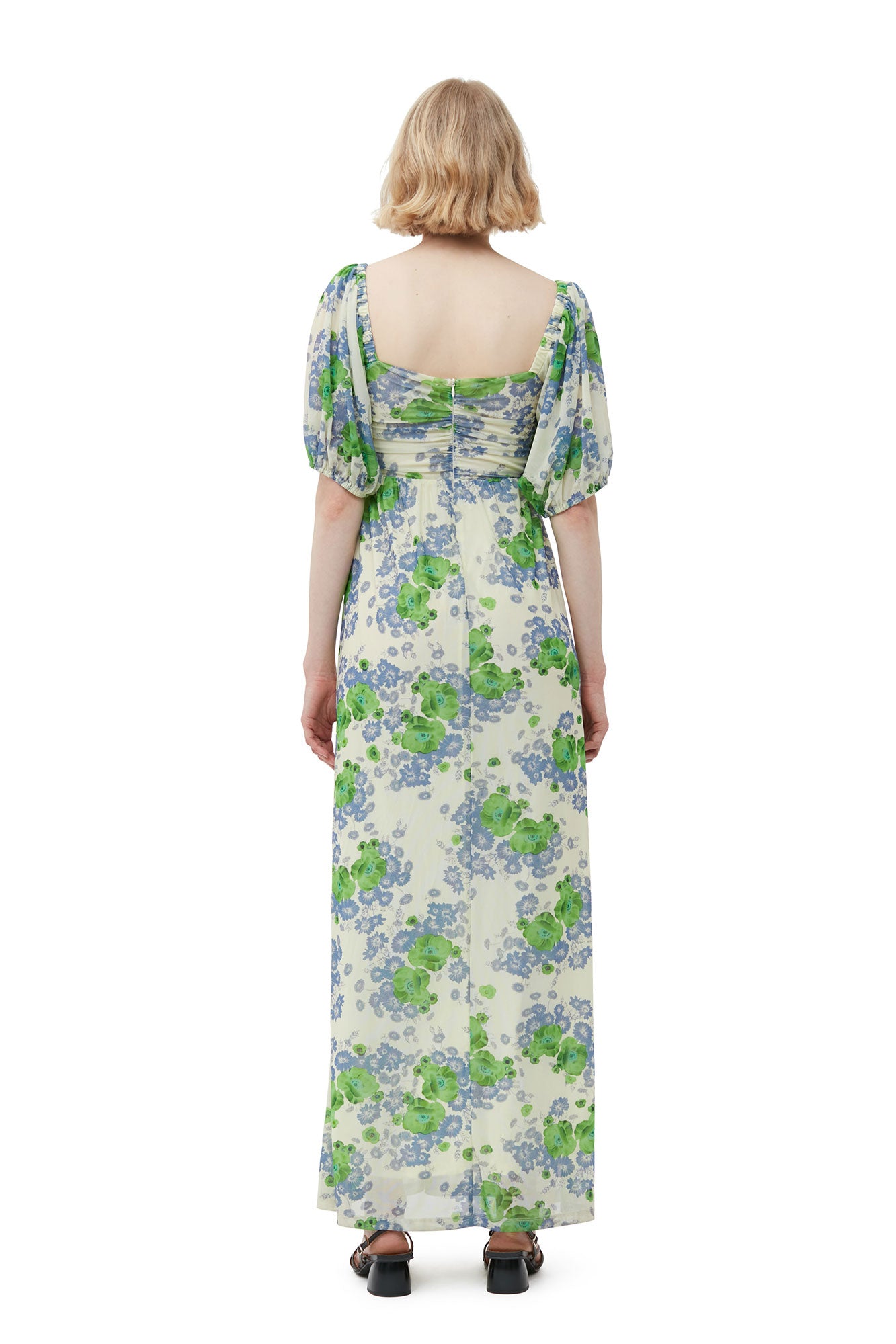 Robe longue à manches bouffantes en maille imprimé - Egret