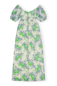 Robe longue à manches bouffantes en maille imprimé - Egret