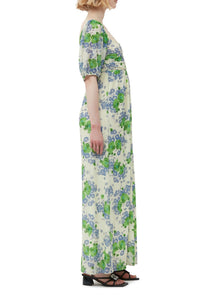 Robe longue à manches bouffantes en maille imprimé - Egret