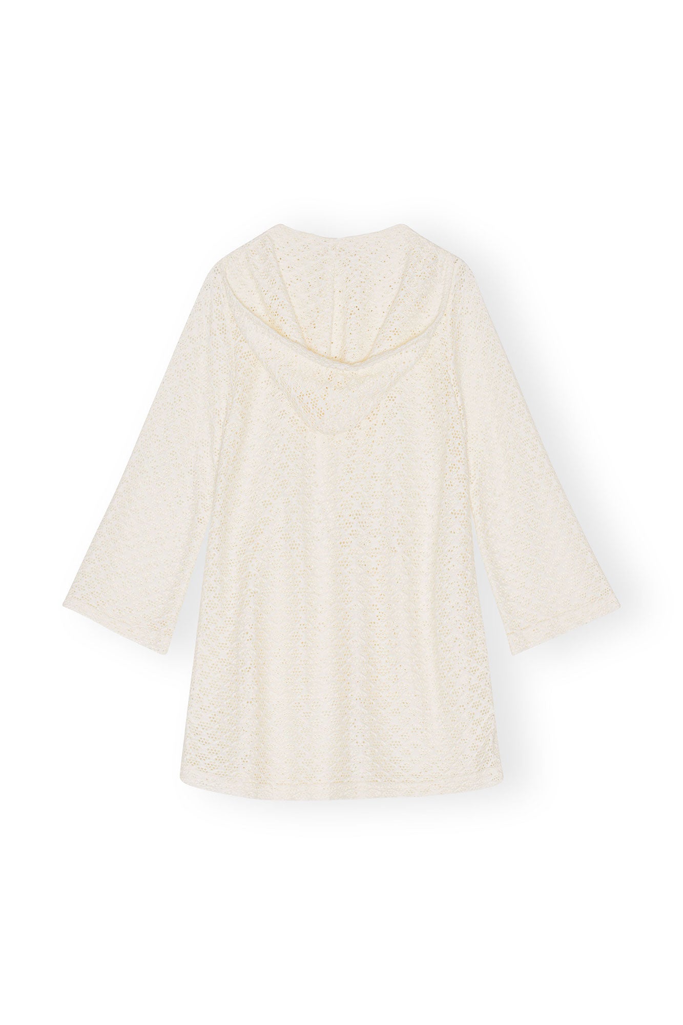 Robe courte à capuche et maille en dentelle - Egret