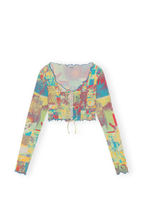 Blouse courte en jersey côtelé imprimé - Multicolour
