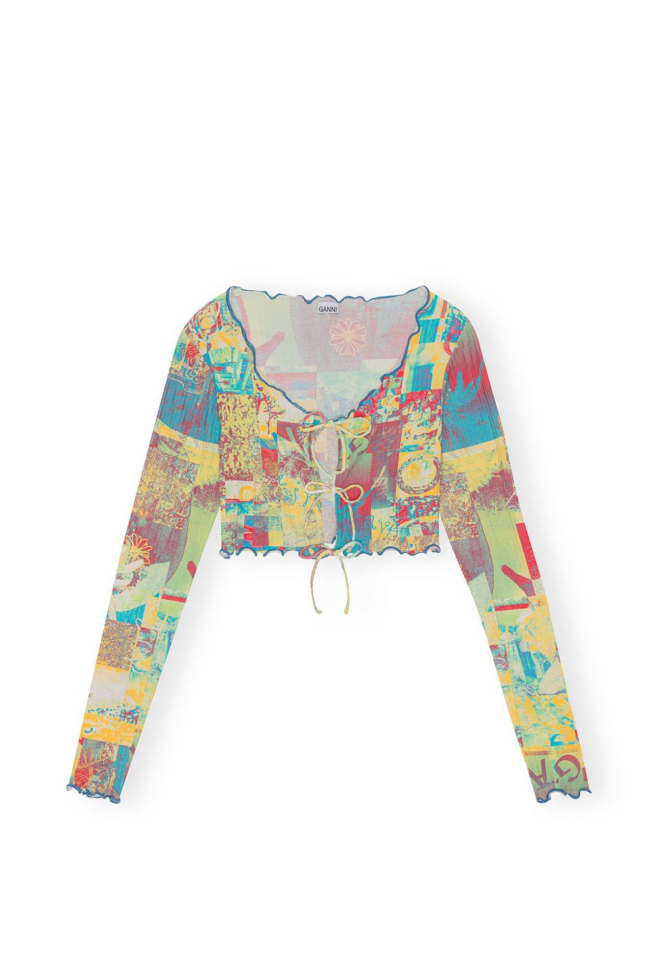 Blouse courte en jersey côtelé imprimé - Multicolour