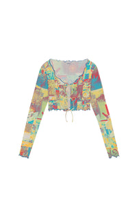 Printed ribbed short blouse - Multicolour
