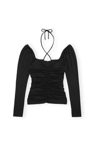 Blouse froncée de crêpe brillant - Black