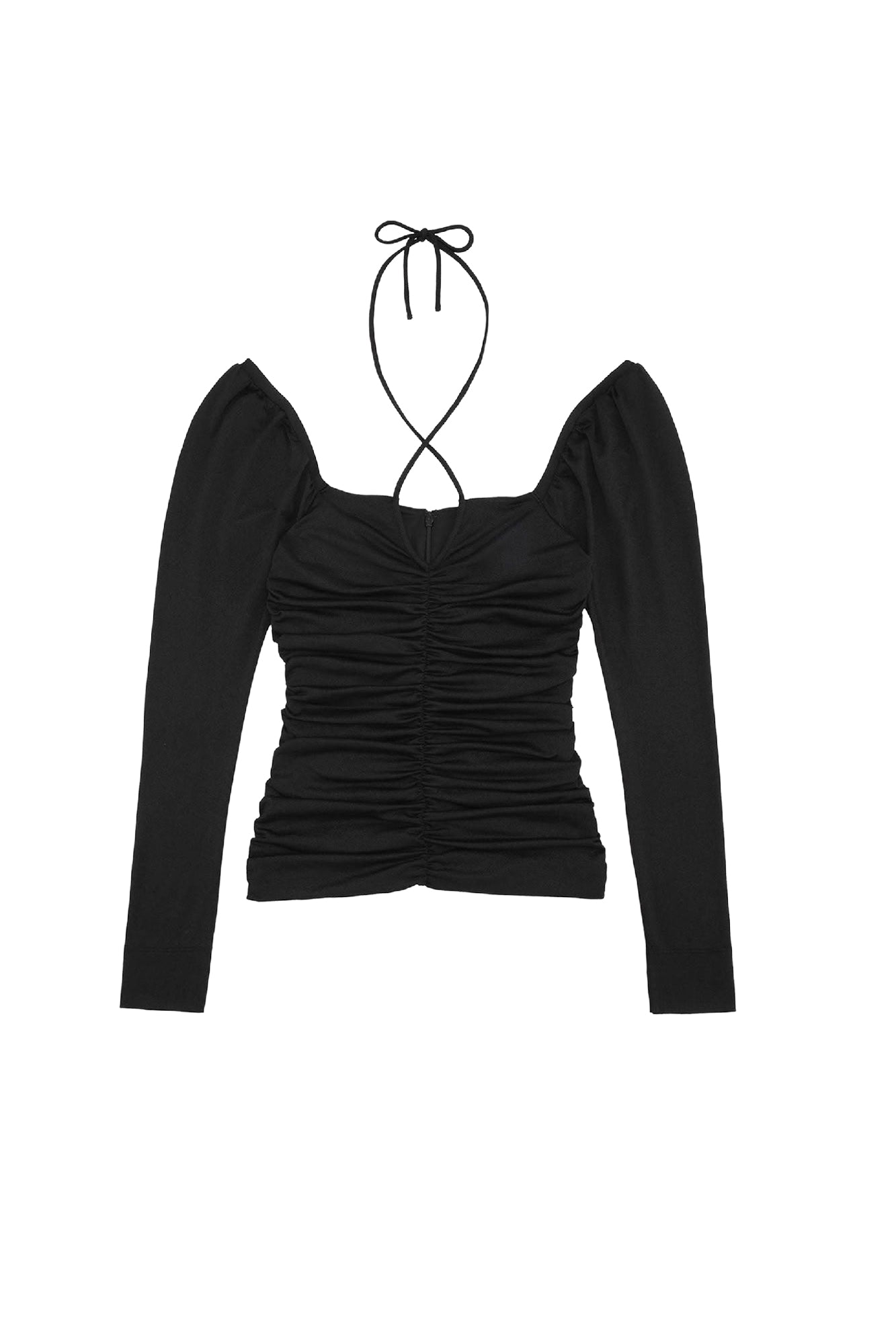 Blouse froncée de crêpe brillant - Black