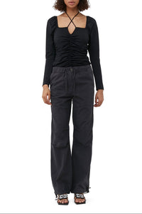 Blouse froncée de crêpe brillant - Black