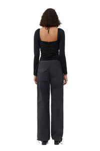 Blouse froncée de crêpe brillant - Black