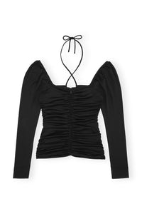 Blouse froncée de crêpe brillant - Black