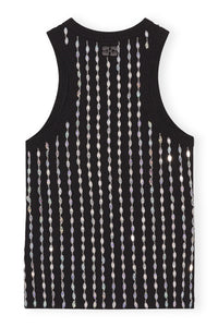 Top à perles en jersey côtelé - Black