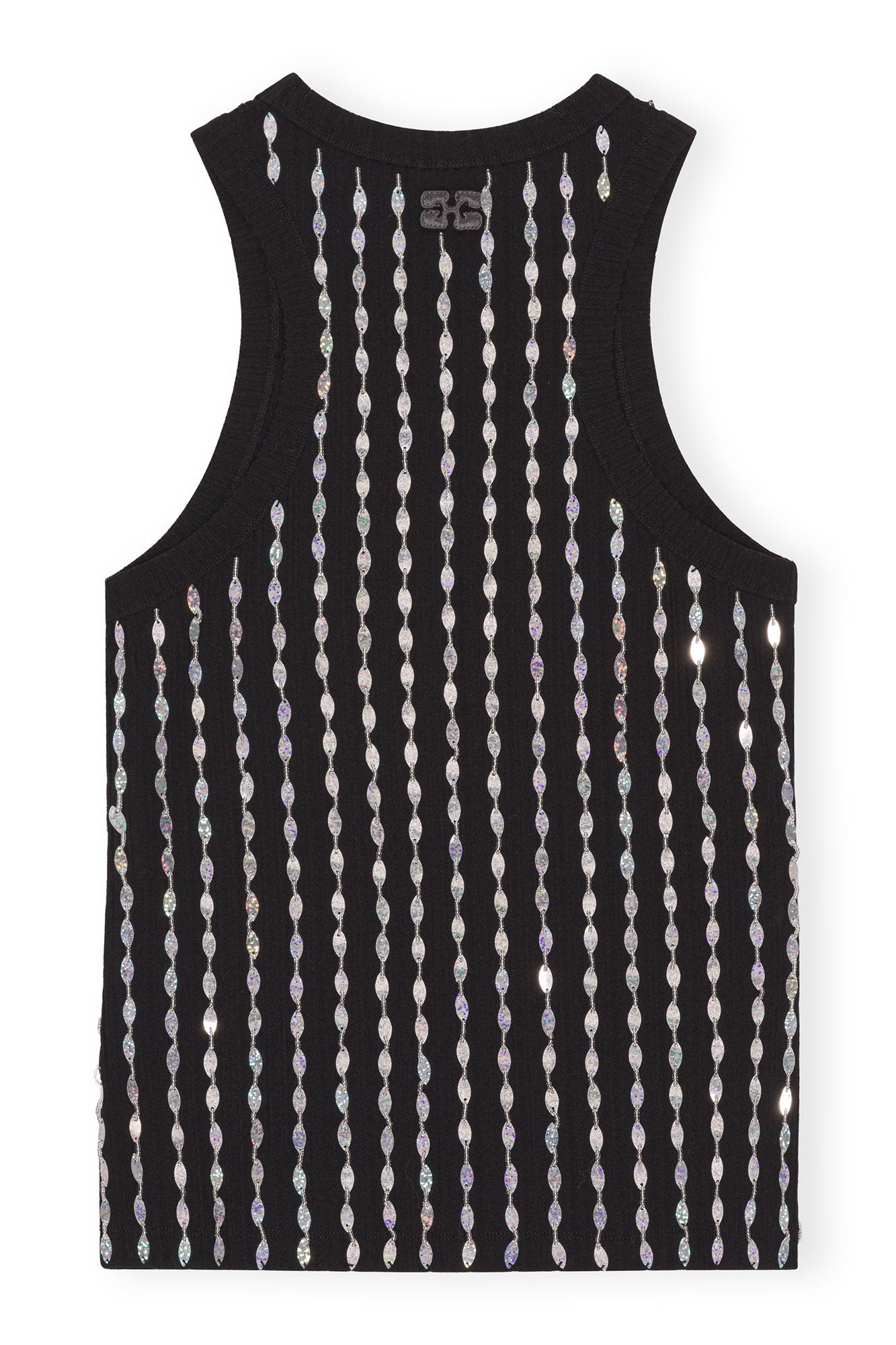 Top à perles en jersey côtelé - Black