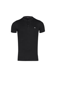 Chemise henley boutonnée en coton - Black