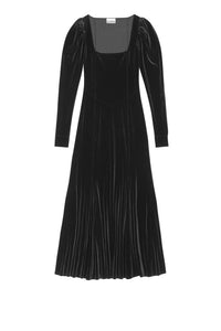 Robe longue à manches bouffantes en velours - Black