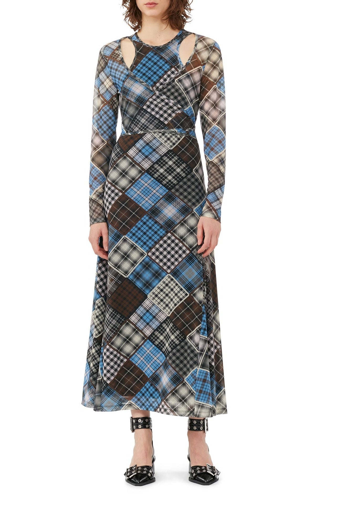 Printed mesh wrap dress - Silver Lake Blue