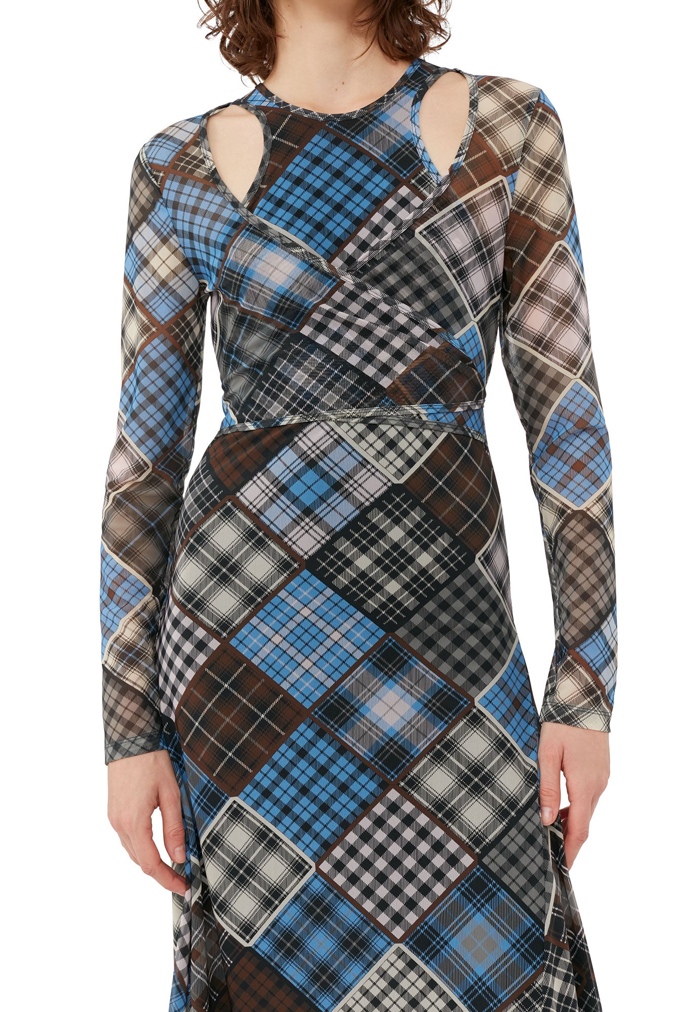 Printed mesh wrap dress - Silver Lake Blue