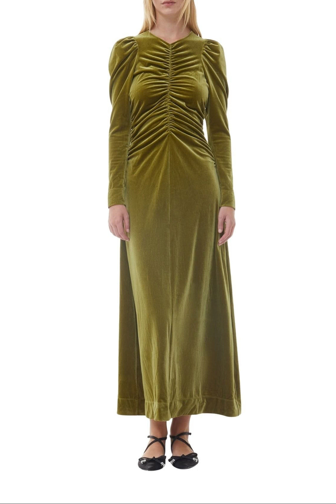 Robe longue en velours - Avocado