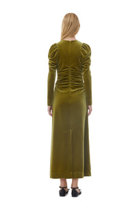 Robe longue en velours - Avocado