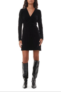 Robe courte froncée de velours - Black