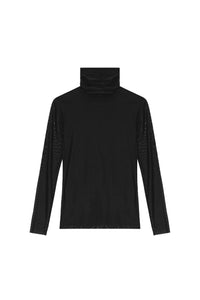 Top col roulé à manches longues en maille - Black