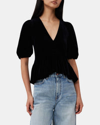 Blouse with short puffed sleeves - Black