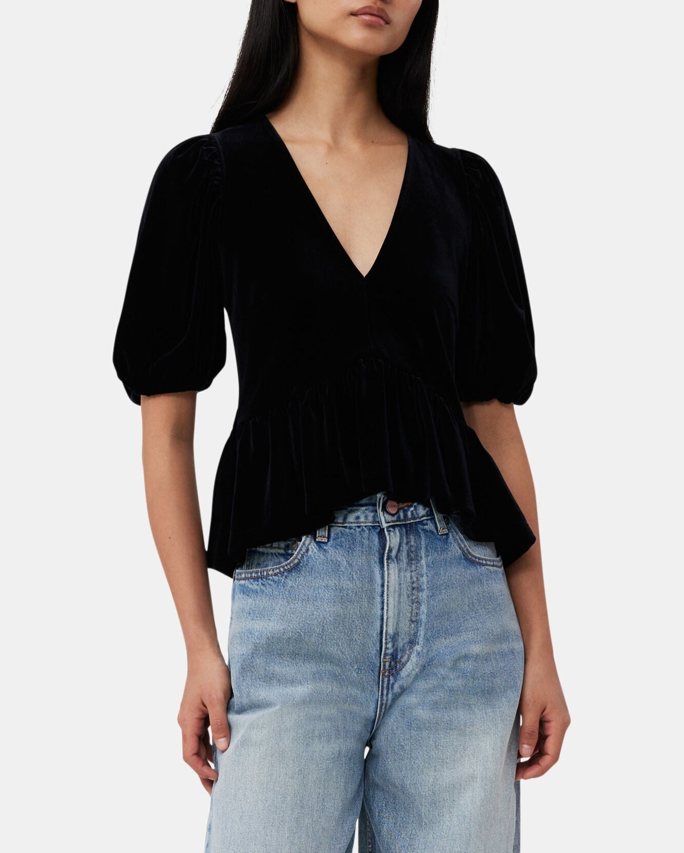 Blouse with short puffed sleeves - Black