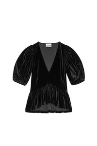 Blouse with short puffed sleeves - Black
