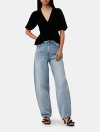 Blouse with short puffed sleeves - Black