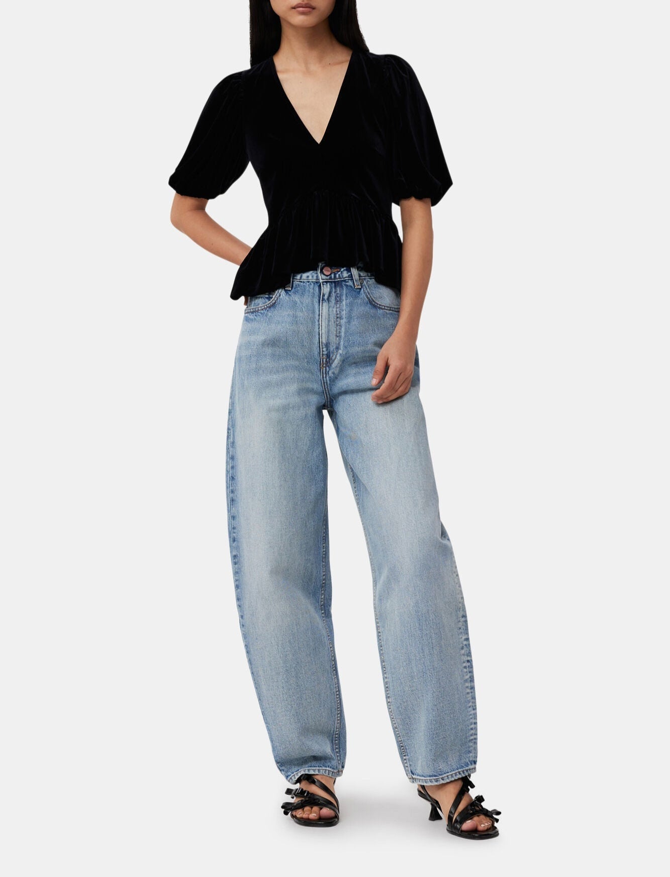Blouse with short puffed sleeves - Black