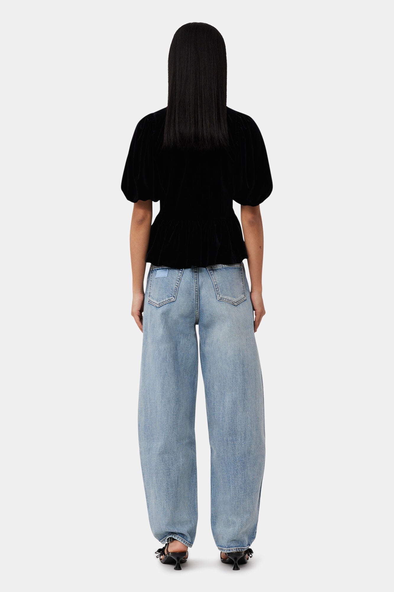 Blouse with short puffed sleeves - Black