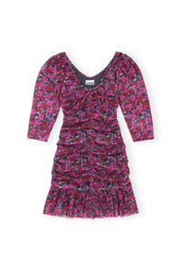Robe courte froncée à volants en mesh floral - Fiji Flower