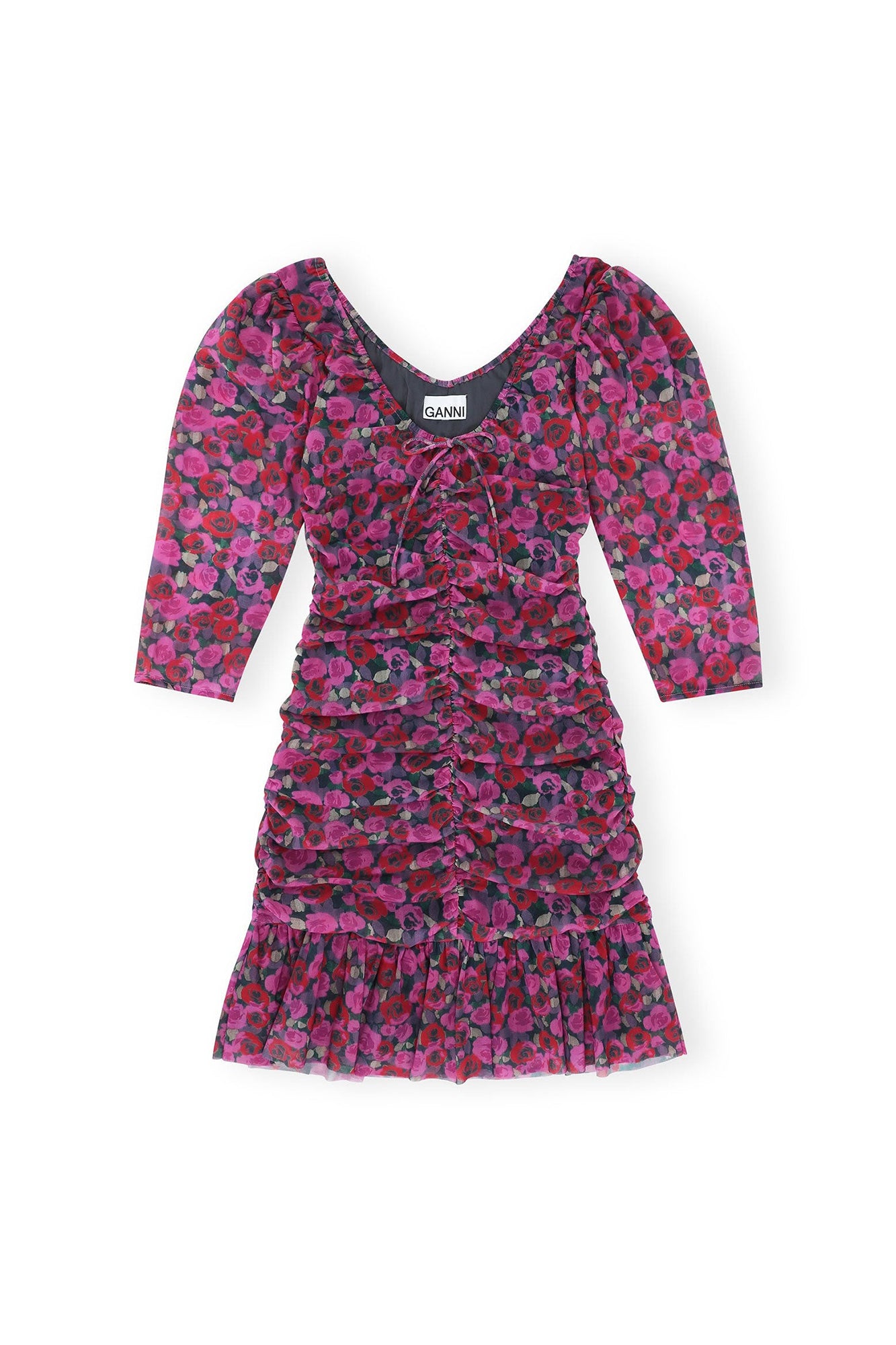 Robe courte froncée à volants en mesh floral - Fiji Flower